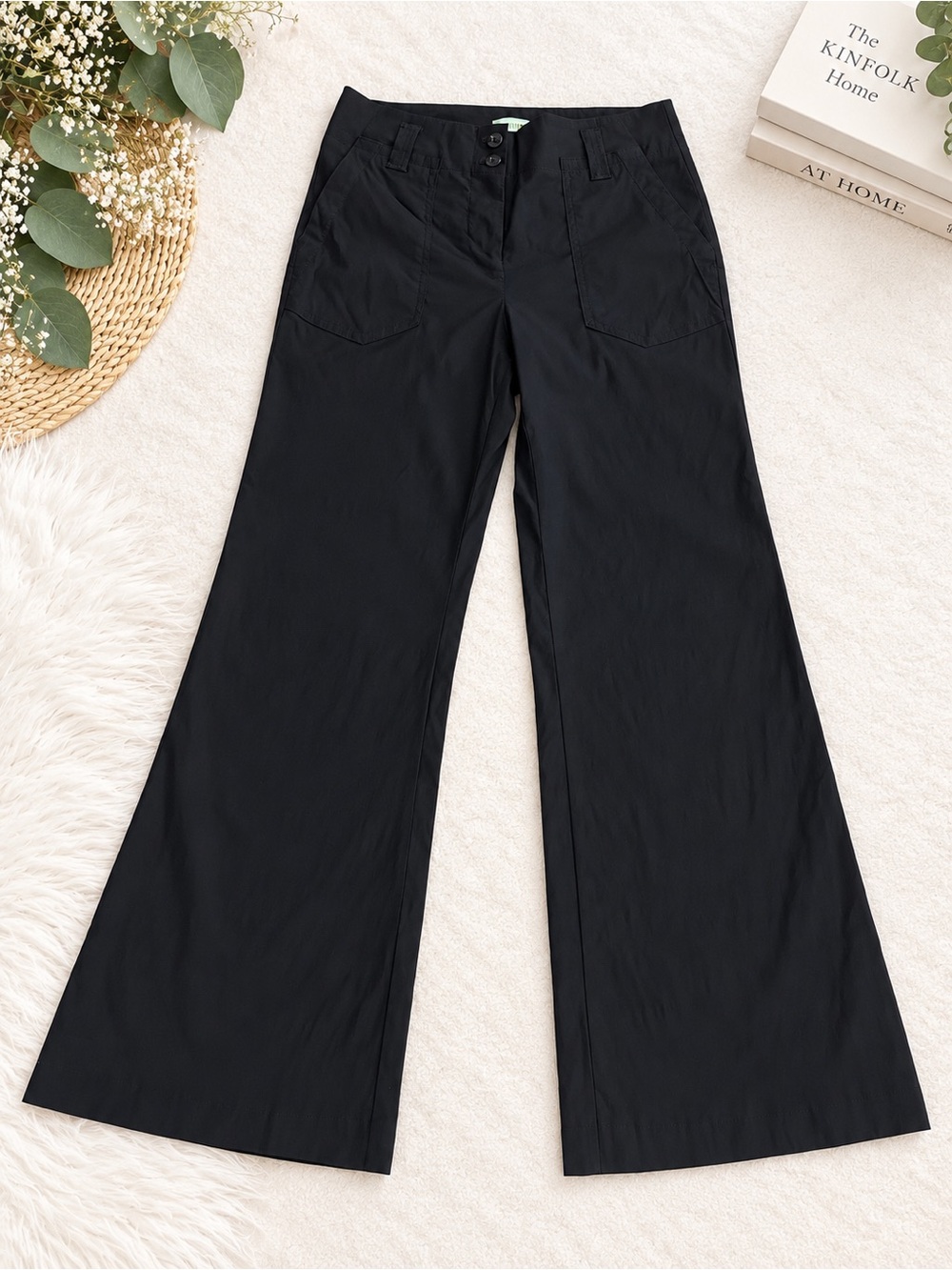 Maeve Anthropologie Black Linen Blend Flare Pants Size 6